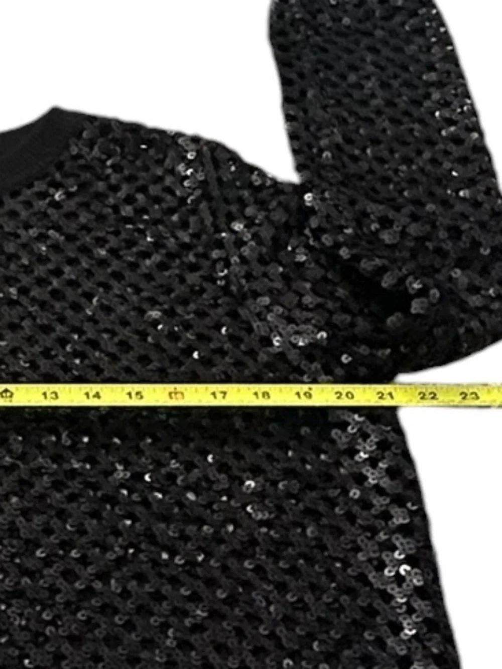 Tory Burch Black Lansing Merino Wool Blend Open Knit Sequin Sweater Women's M